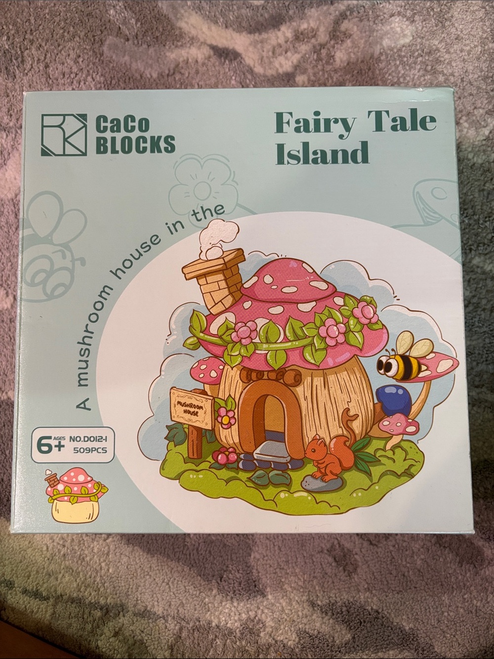 CaCo Blocks Fairy Tale Island Kids Building Set - Pink Mushroom House Brand New